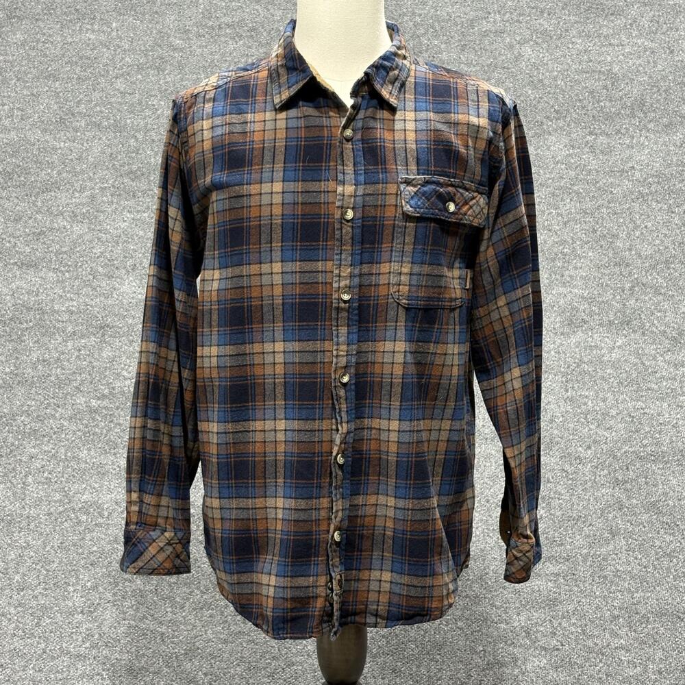 Legendary Whitetails Shirt Mens Large Blue Brown Plaid Buck Camp Flannel Outdoor